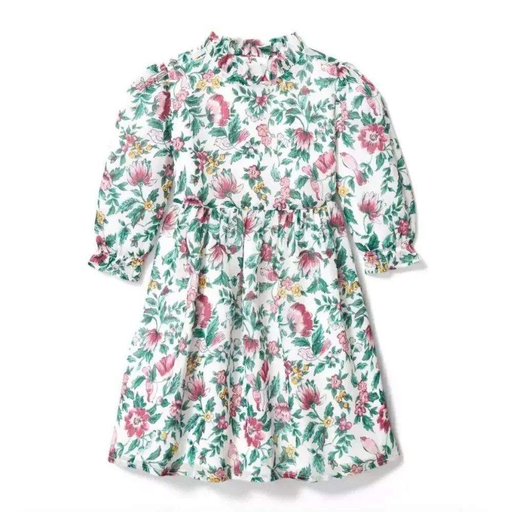 Janie and Jack Floral Puff Sleeve Ruffle Collar Dress Size 6